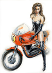 Angela Molina and a Sanglas 500cc Racer.